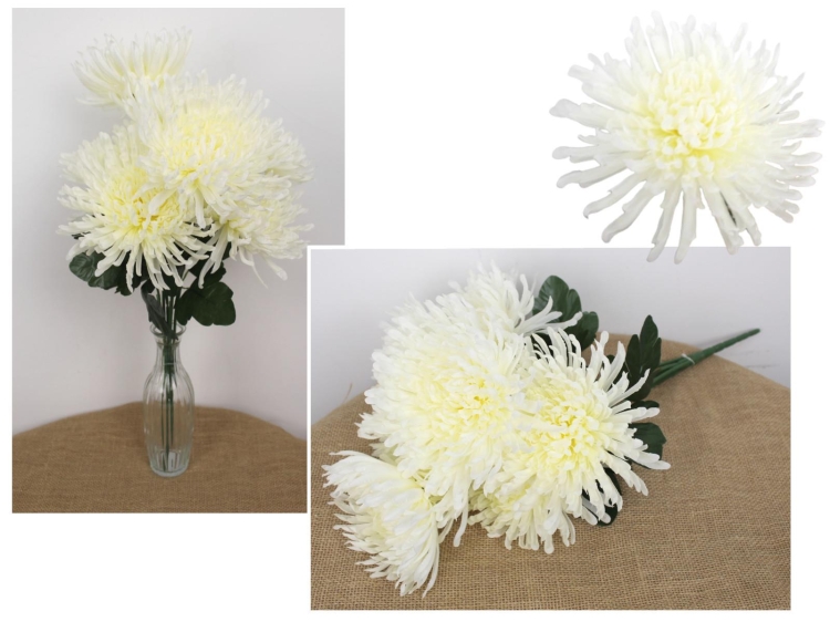 Bukiet chryzantema igiełkowa ecru 58 cm 7 kwiatów sztuczne