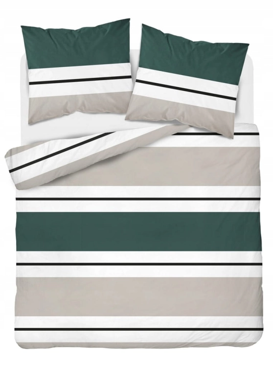 Pościel satynowa bawełniana 220x200 Home Satin pasy zielono-beżowe