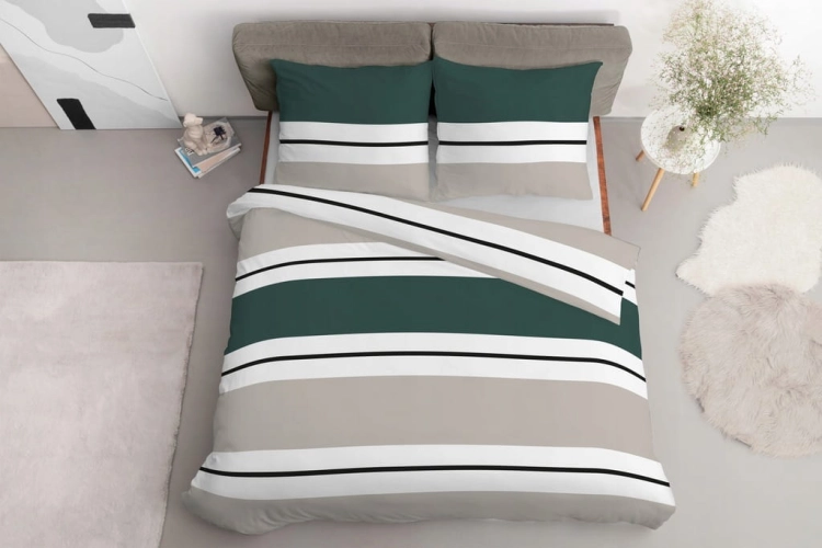 Pościel satynowa bawełniana 220x200 Home Satin pasy zielono-beżowe