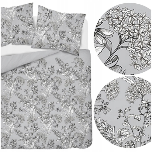 Pościel bawełniana ASTI 220x200 + 2x70x80 kwiaty zamek Oeko-Tex