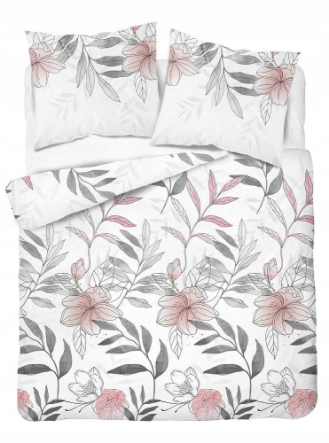 Pościel bawełniana ASTI 100% bawełna 220x200 kwiaty białe różowe