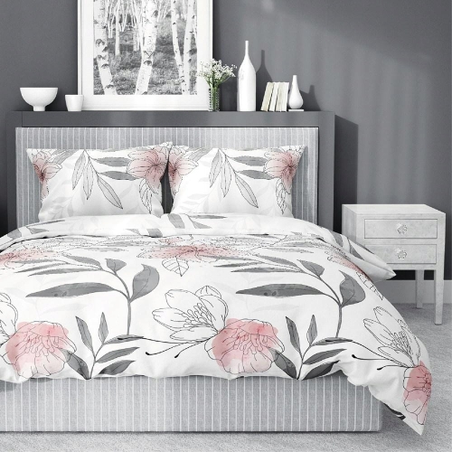 Pościel bawełniana ASTI 100% bawełna 220x200 kwiaty białe różowe