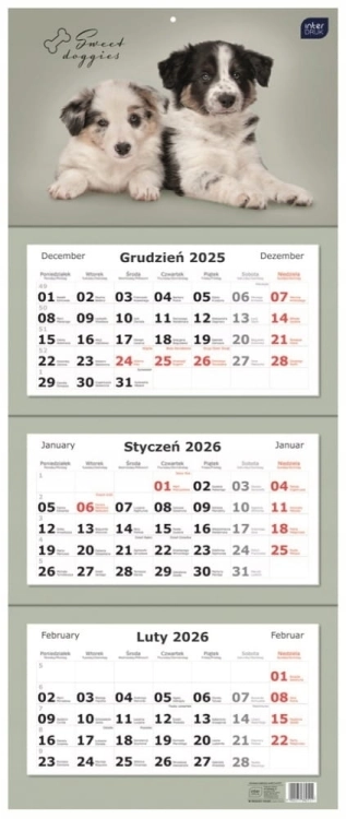 Kalendarz trójdzielny INTERDRUK 2026 – 82,5x34 cm, okienko