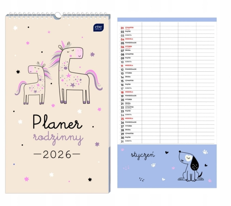 Planer rodzinny 2026 dla 4 osób – z grafikami zwierząt