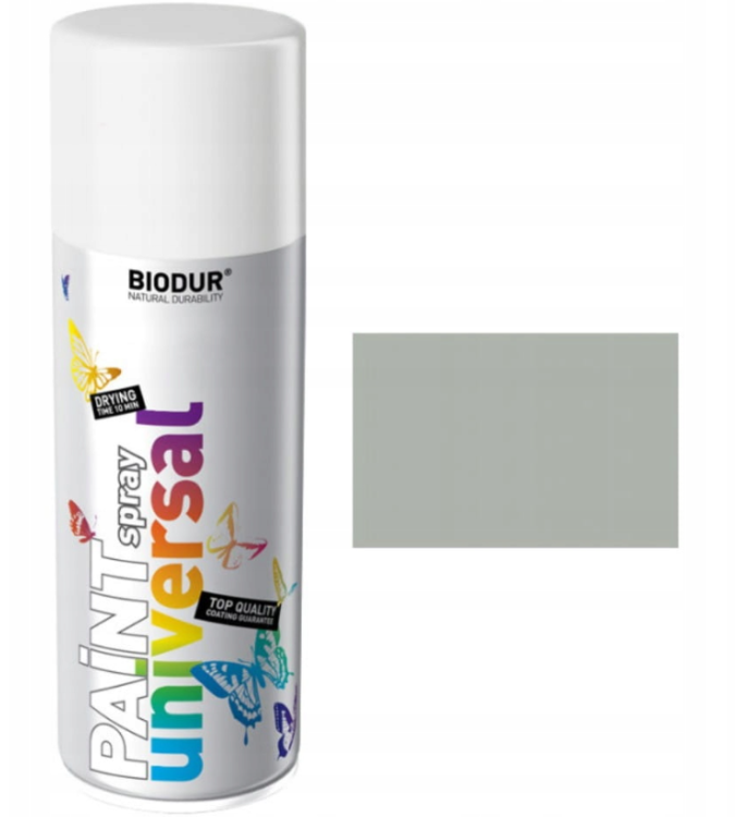 BIODUR Emalia uniwersalna spray srebrny RAL9006 połysk 400 ml