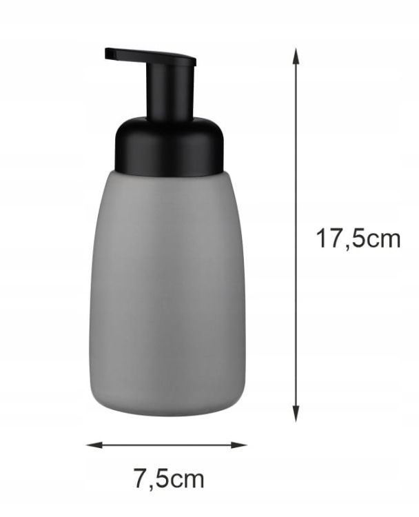 Dozownik do mydła ALBANO szary z czarną pompką 350 ml – ceramika