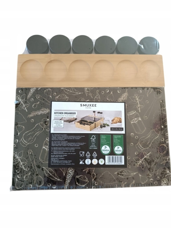 Organizer kuchenny bambusowy SMUKEE – przyprawnik 28,5x25x19 cm