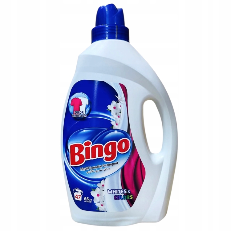 Bingo płyn do prania białych i kolorowych ubrań 2,6L – skuteczny i wydajny 47 prań