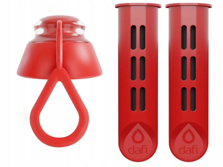 Oryginalny filtr Dafi do butelek 2 szt + nakrętka czerwona makowa