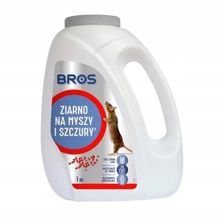 BROS Zatrute ziarno 1kg – trutka na myszy i szczury, skuteczna przynęta