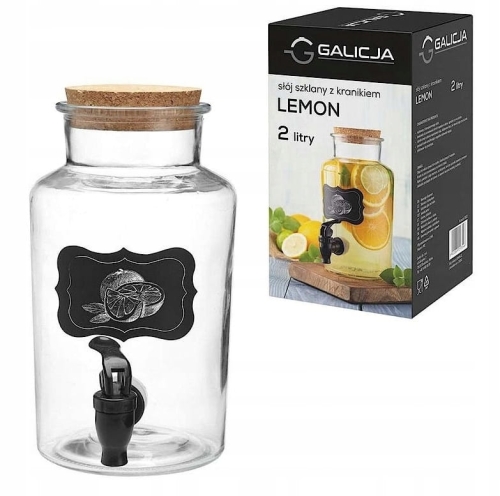 Słoik z kranikiem Galicja Lemon 2L z korkiem – do serwowania napojów