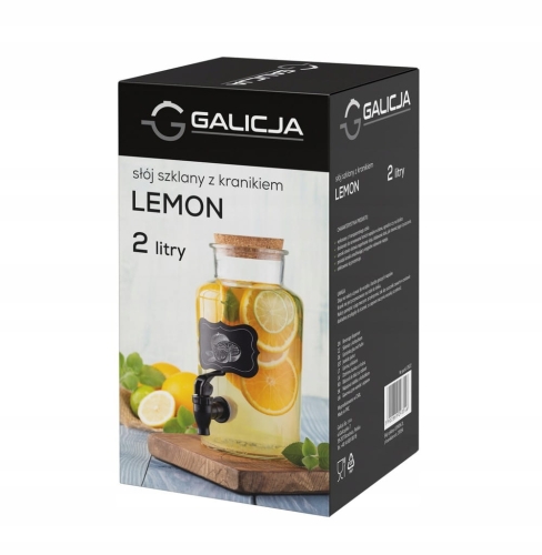 Słoik z kranikiem Galicja Lemon 2L z korkiem – do serwowania napojów