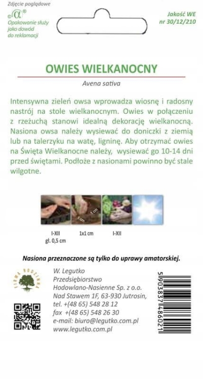Owies wielkanocny – dekoracyjny wysiew na Święta | W. Legutko
