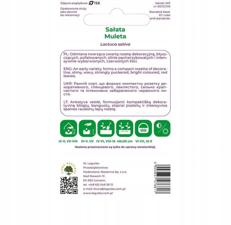 Sałata liściowa Muleta 1 g – czerwona, dekoracyjna odmiana od Legutko