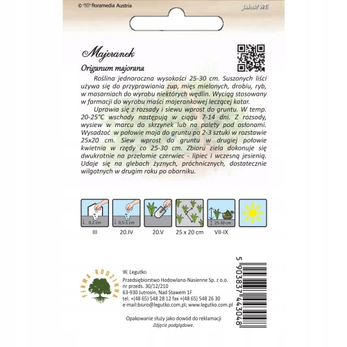 Majeranek ogrodowy 0,75 g – aromatyczne zioło do kuchni | W. Legutko