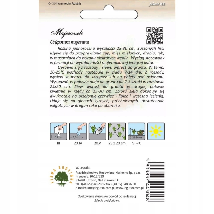 Majeranek ogrodowy 0,75 g – aromatyczne zioło do kuchni | W. Legutko