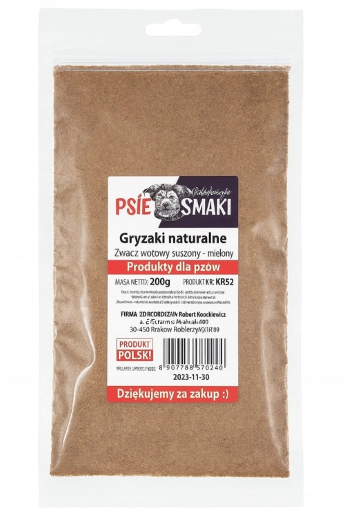 Żwacz wołowy mielony 200 g – naturalny dodatek dla psów
