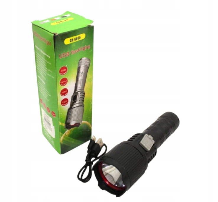 Latarka LED CH-6055 czarna – kompaktowa 15 × 4,5 cm
