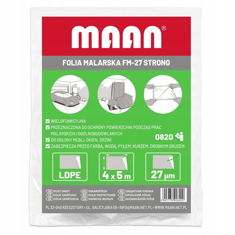 Folia malarska 4×5 m 27 µ – mocna ochrona przed farbą i zabrudzeniami