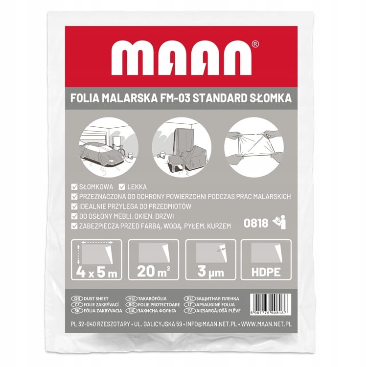 Folia malarska 4×5 m 3 µ – lekka ochrona przed kurzem i farbą