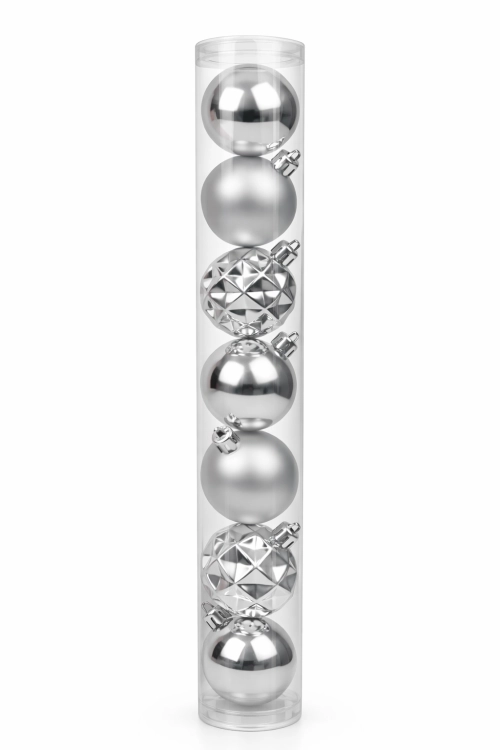 Bombki choinkowe srebrne 5 cm - zestaw 8 szt. tuba