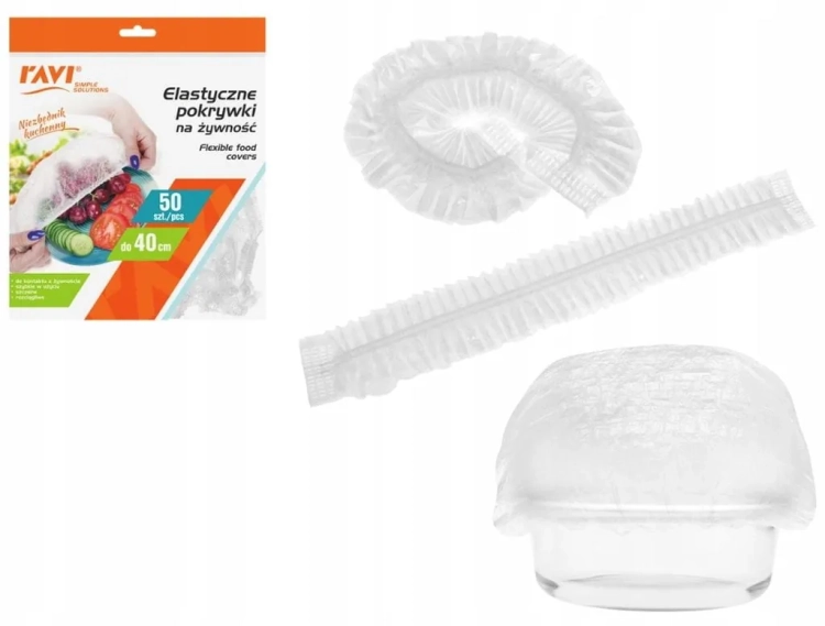 Elastyczne pokrywki do żywności Ravi 50 szt. – wielorazowe pokrywki PE