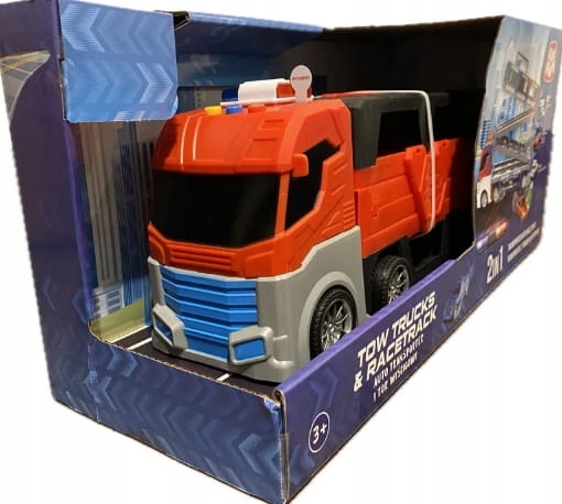 ELEFUN 2w1 Auto transporter i tor wyścigowy + 8 autek 135 cm czerwony 822