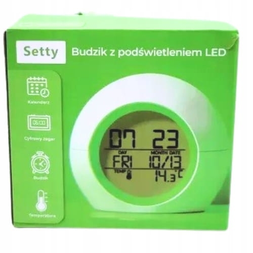 SETTY Cyfrowy budzik z podświetleniem LED ZIELONY 356