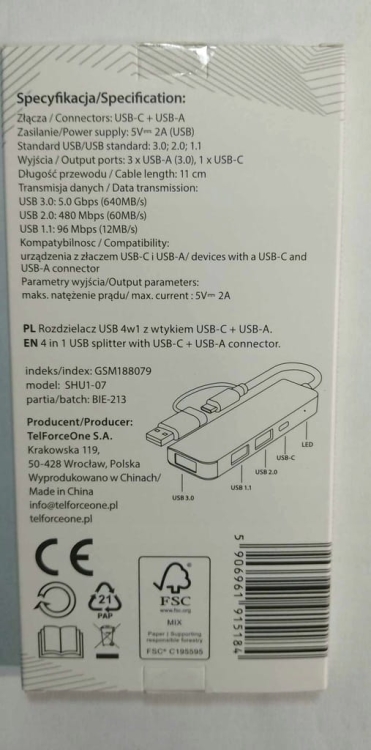 Hub USB Setty GSM188079 4 portów