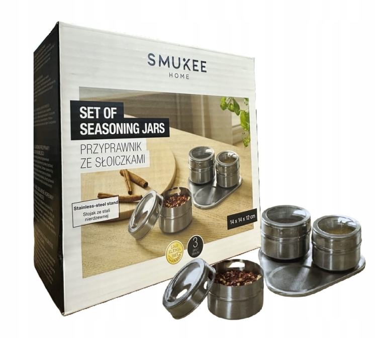 Przyprawnik Ze Słoiczkami 3 Szt. Smukee 14 X 14 X 12 Cm Stal Nierdzewna