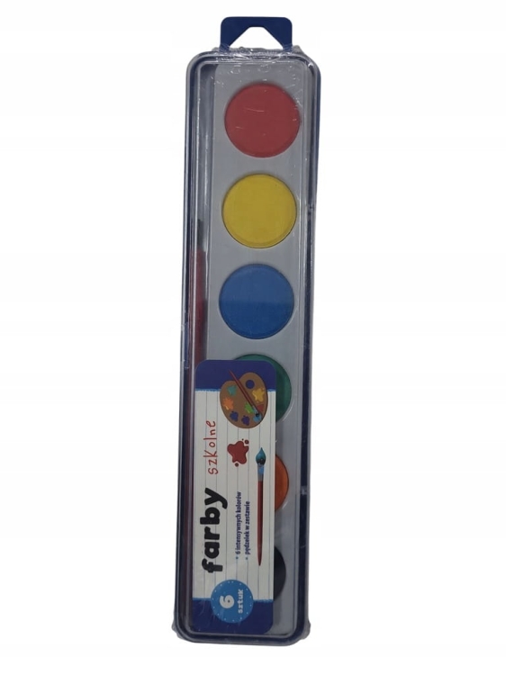 Farby szkolne, farbki plakatowe z pędzelkiem 6 kolorów