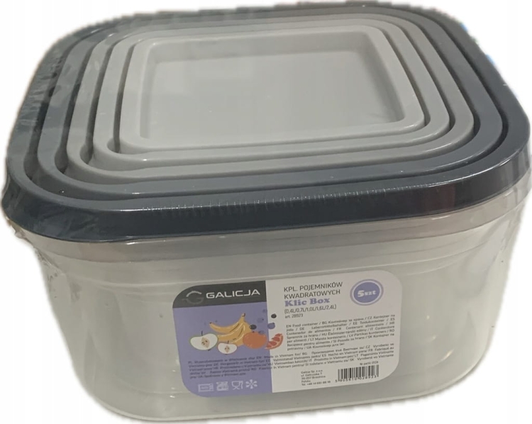 Zestaw 5szt. pojemników plastikowych szare wieka