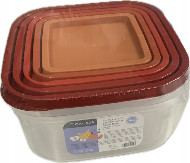 Zestaw 5szt. pojemników plastikowych czerwone wieka