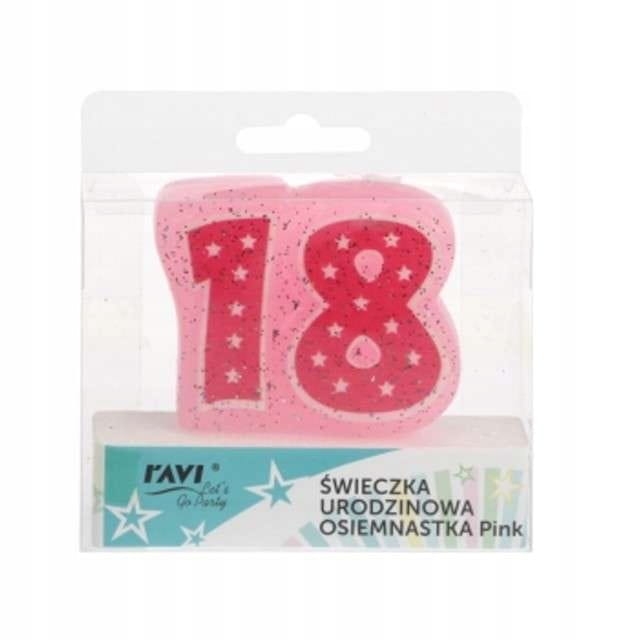 Świeczka Ravi liczba 18 różowa