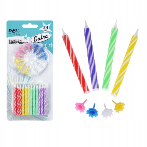 Świeczki urodzinowe Extra kolorowe 24 szt. 6 cm