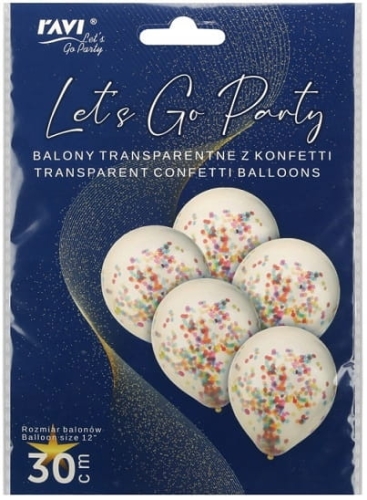 Zestaw balony transparentne z konfetti 5szt. 30cm