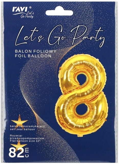 Balon foliowy cyfra 8 złota urodziny 82cm