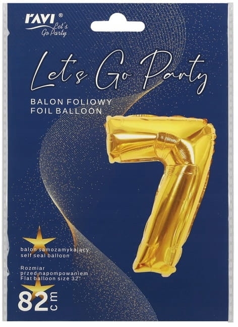 Balon foliowy cyfra 7 złota urodziny 82cm
