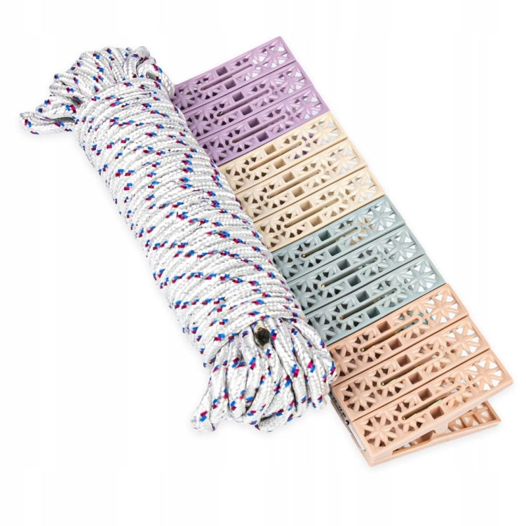 Klamerki 12szt + linka do prania 13m - MIX kolorów