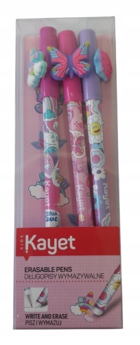 Długopisy znikające wymazywalne tęcza motyl róża 3 sztuki Kayet