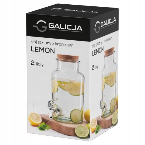 Szklany słoik do napojów z kranikiem Lemon Galicja 2l
