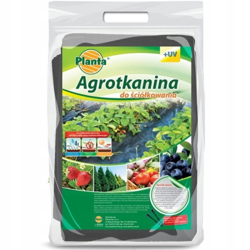 Agro włóknina czarna 1,6x5m mata na chwasty pod tuje kore kamienie 100g +uv