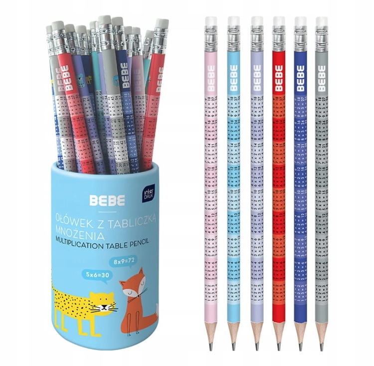 Interderuk Ołówek z gumką z tabliczką mnożenia BEBE HB 1