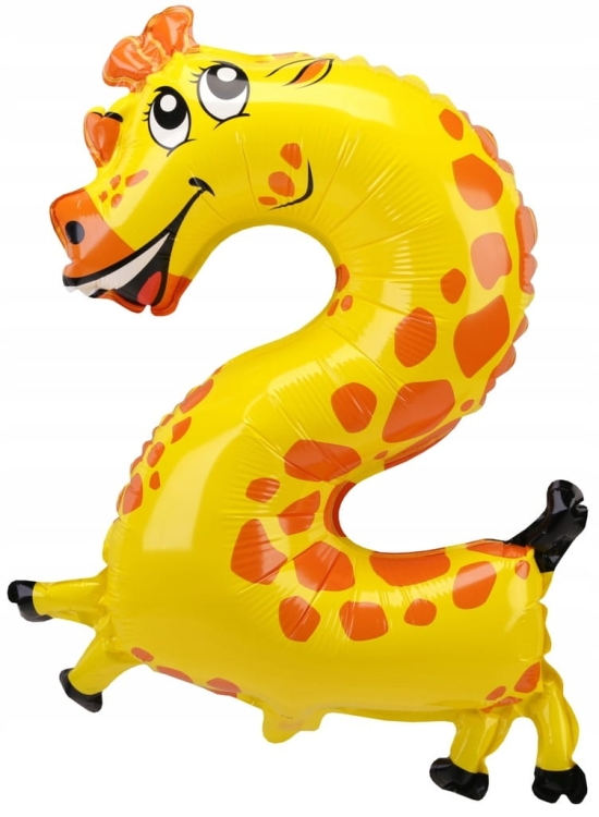 Balon foliowy urodziny party cyfra dwójka 2 żyrafa