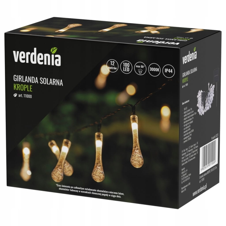 Lampki solarne ogrodowe verdenia girlanda solarna krople 100 led 12 metrów