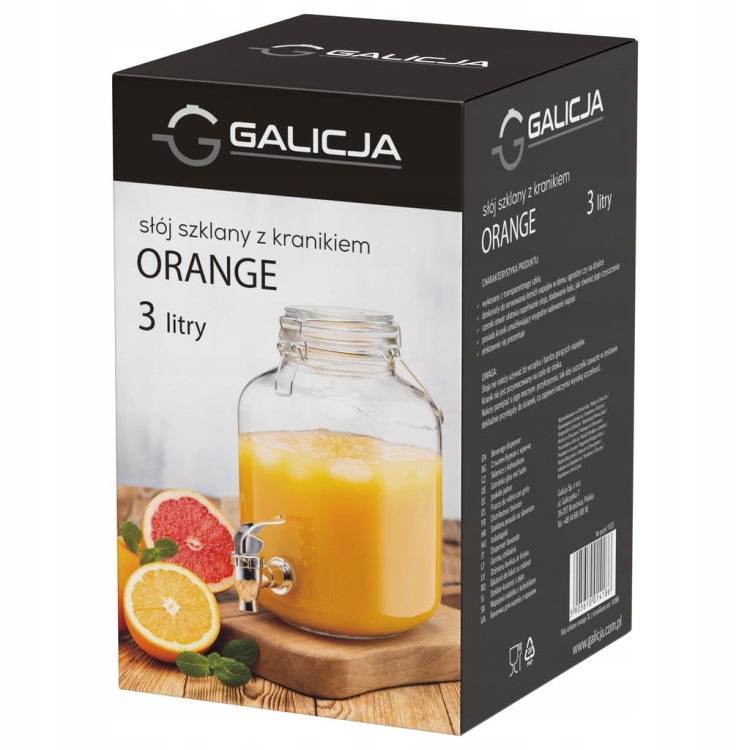 Słój szklany z kranikiem Karafka Galicja Orange 3 l