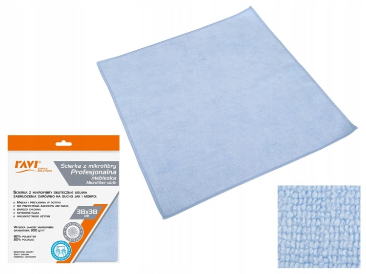 Ściereczka z mikrofibry profesjonalna 38x35 cm niebieska