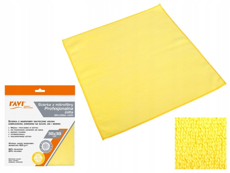 Ściereczka z mikrofibry profesjonalna 38x35 cm żółta