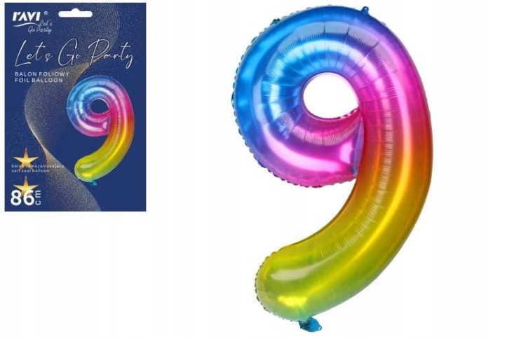 Balon foliowy na hel cyfra 9 kolor 86cm