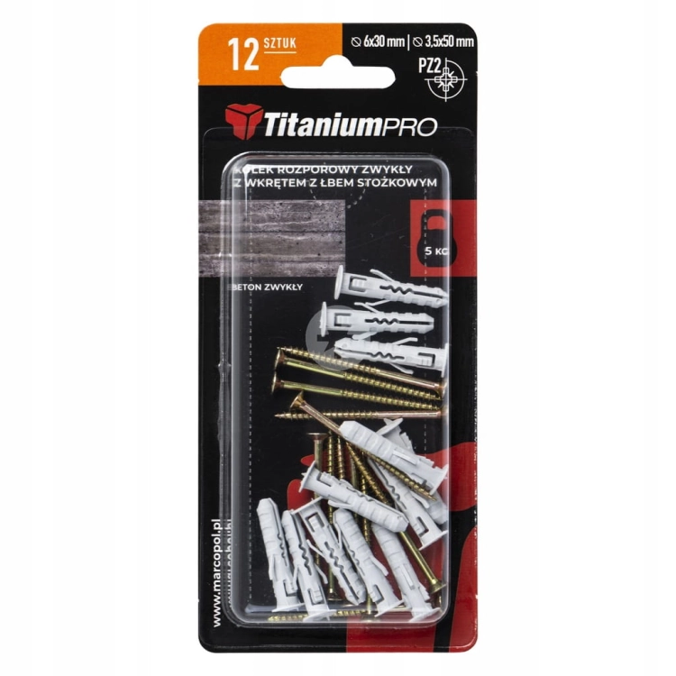 Kołek rozporowy do betonu 6x30mm z wkrętem 3,5x40mm 12szt